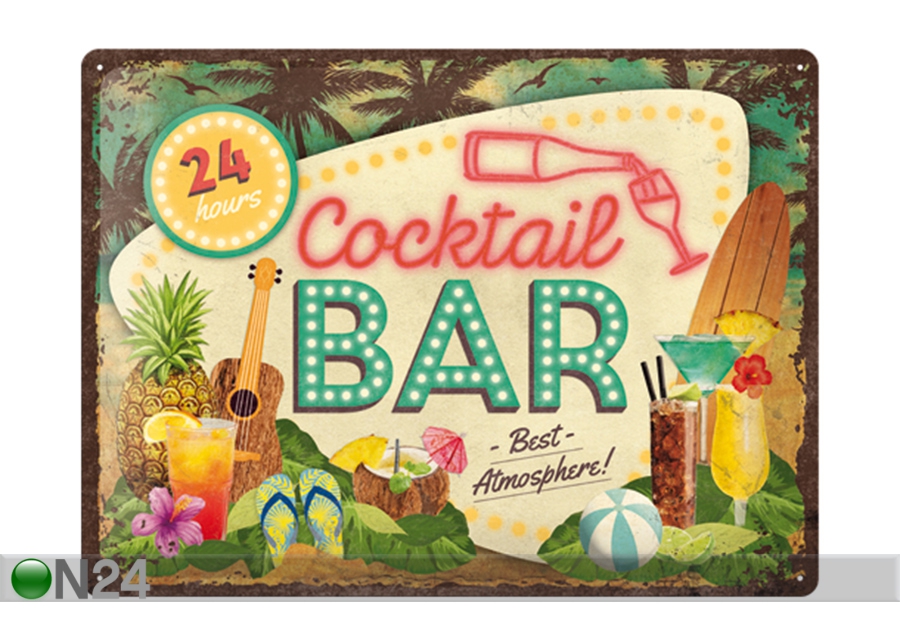 Retro metallposter Cocktail Bar 30x40 cm suurendatud