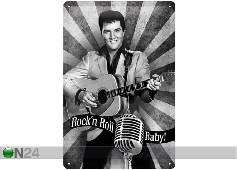 Retro metallposter Elvis Rock'n Roll Baby! 20x30 cm suurendatud