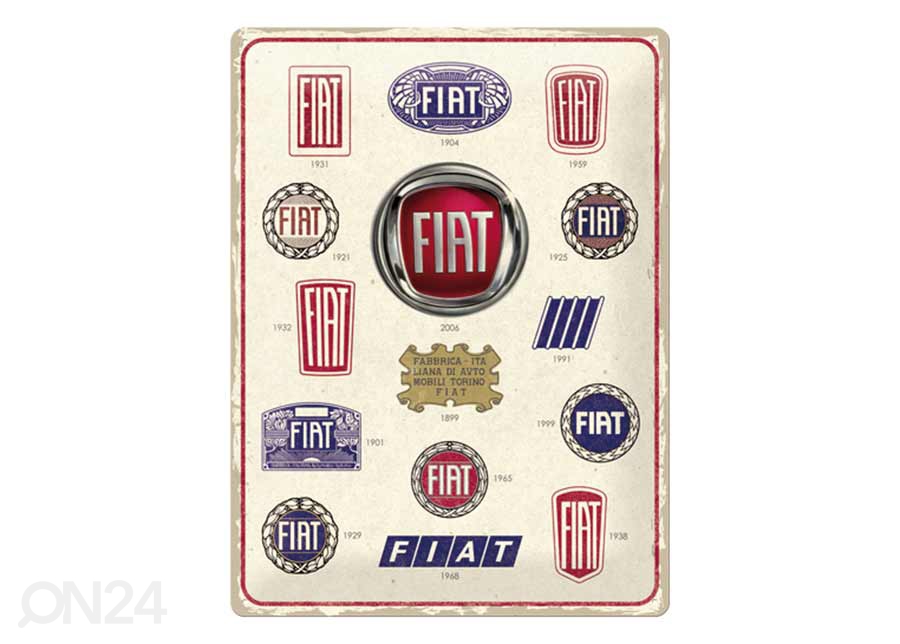 Retro metallposter Fiat - Logo Evolution 30x40 cm suurendatud