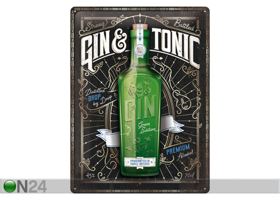 Retro metallposter Gin & Tonic Green Edition 30x40 cm suurendatud