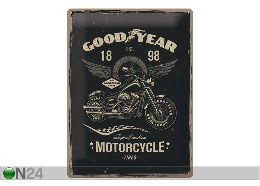 Retro metallposter GoodYear Motorcycle 30x40 cm suurendatud
