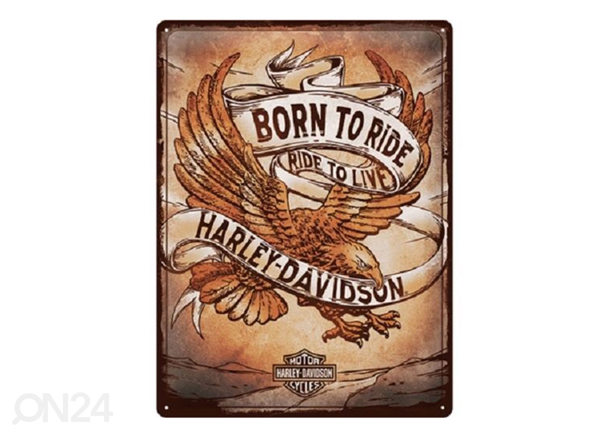 Retro metallposter Harley Davidson - Born to Ride Eagle 30x40 cm suurendatud