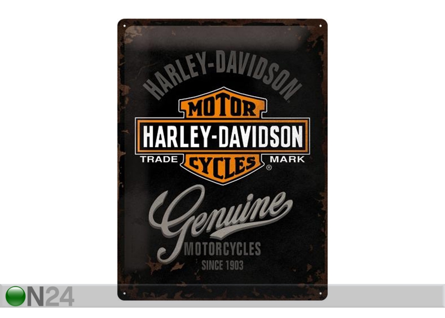 Retro metallposter Harley-Davidson Genuine logo 30x40 cm suurendatud