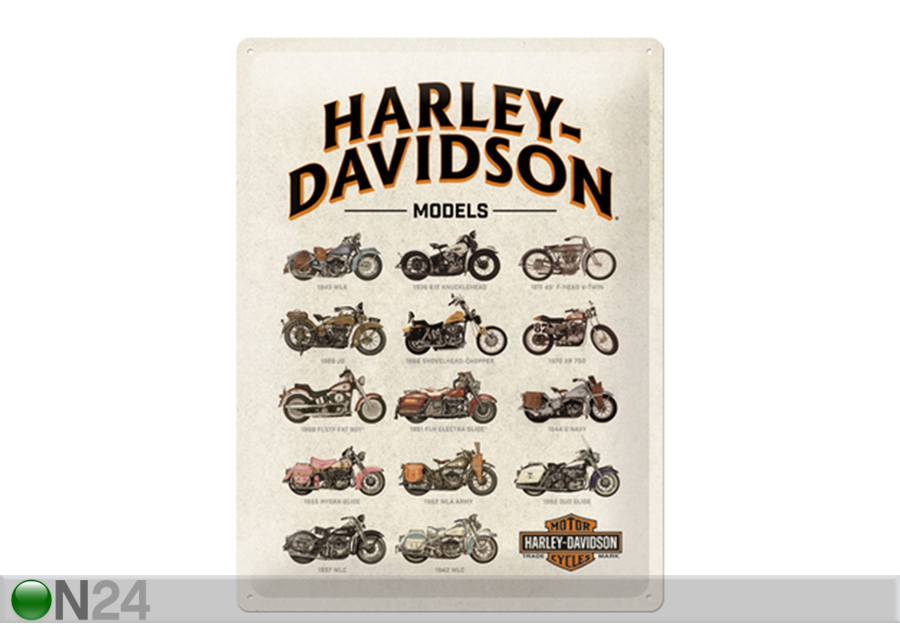 Retro metallposter Harley-Davidson Models 30x40 cm suurendatud