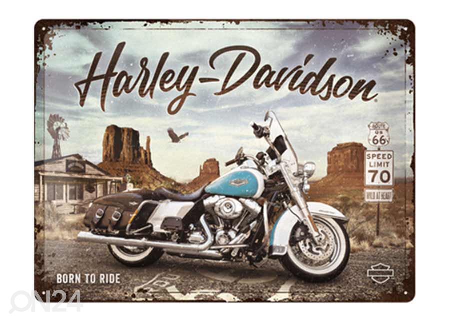 Retro metallposter Harley Davidson - Route 66 Road King Classic 30x40 cm suurendatud