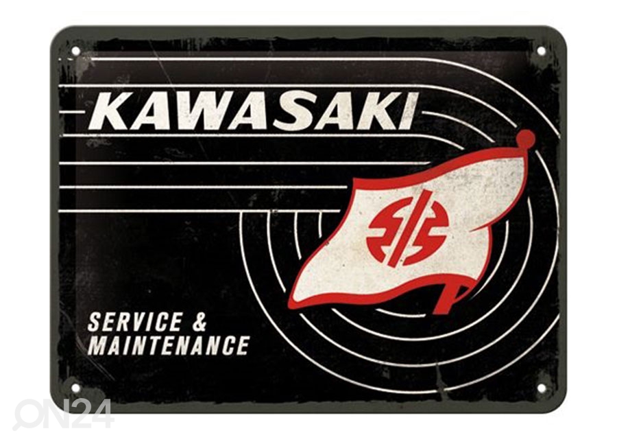 Retro metallposter Kawasaki Service & Maintenance 15x20 cm suurendatud