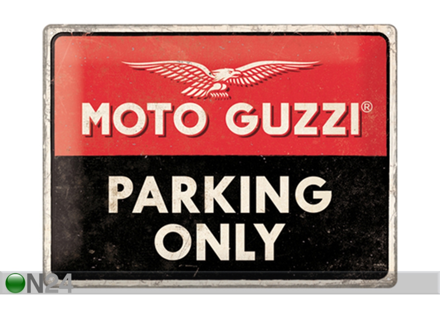 Retro metallposter Moto Guzzi Parking Only 30x40 cm suurendatud