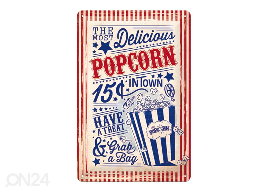 Retro metallposter Popcorn 20x30 cm suurendatud