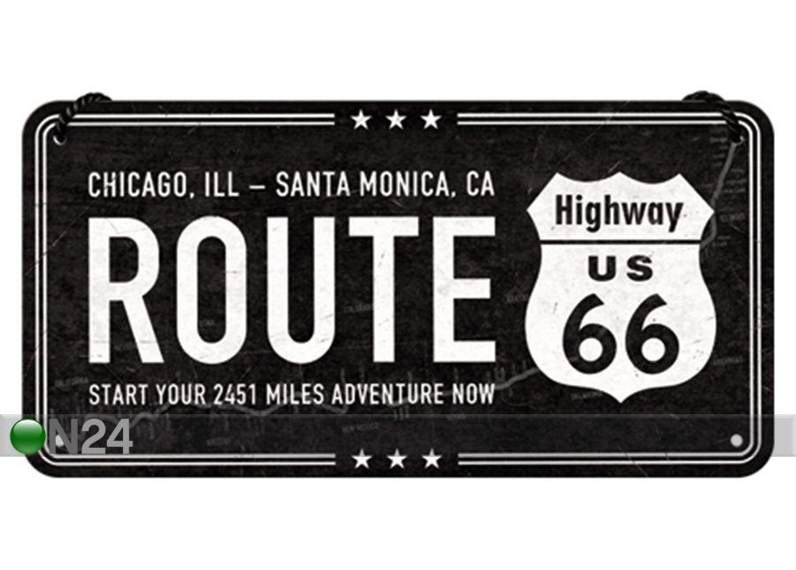 Retro metallposter Route 66 10x20 cm suurendatud