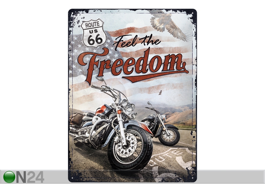 Retro metallposter Route 66 Freedom 30x40 cm suurendatud