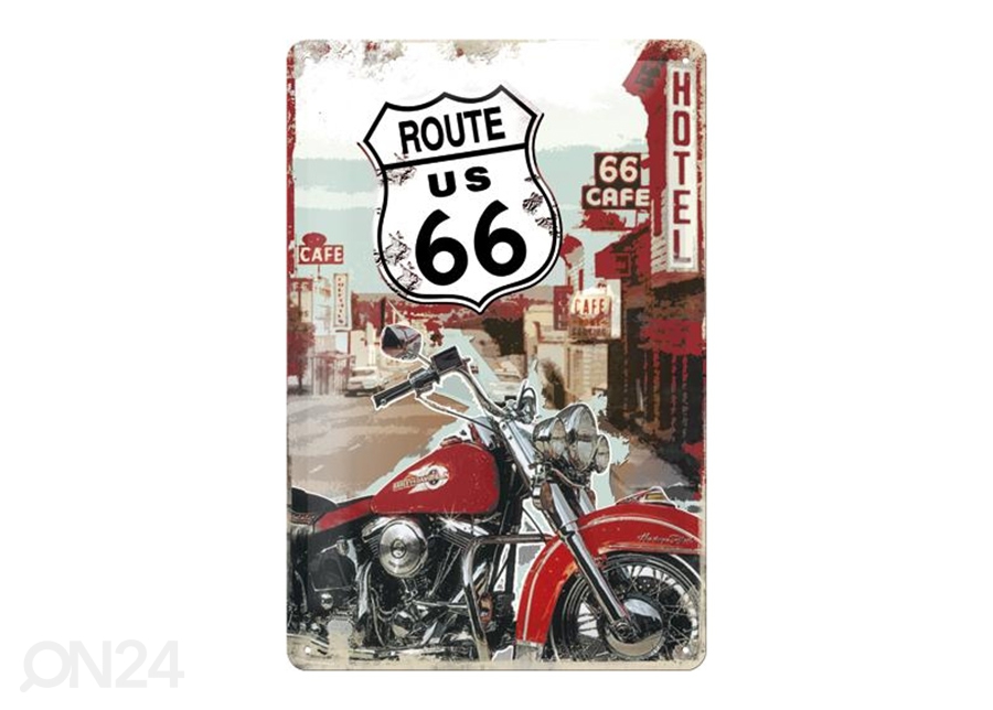 Retro metallposter Route 66 Lone Rider 20x30 cm suurendatud