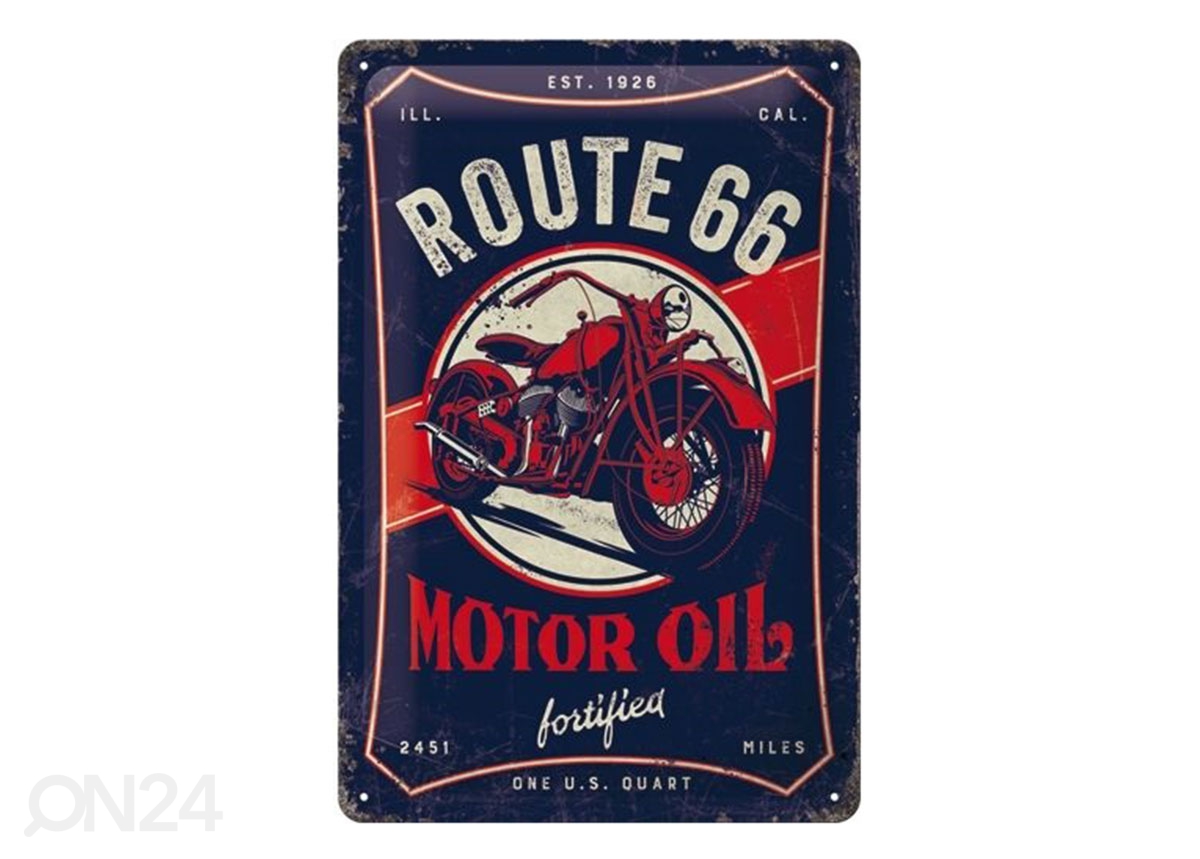 Retro metallposter Route 66 Motor Oil 20x30 cm suurendatud