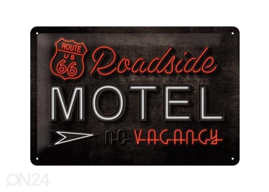 Retro metallposter Route 66 Roadside Motel 20x30cm suurendatud