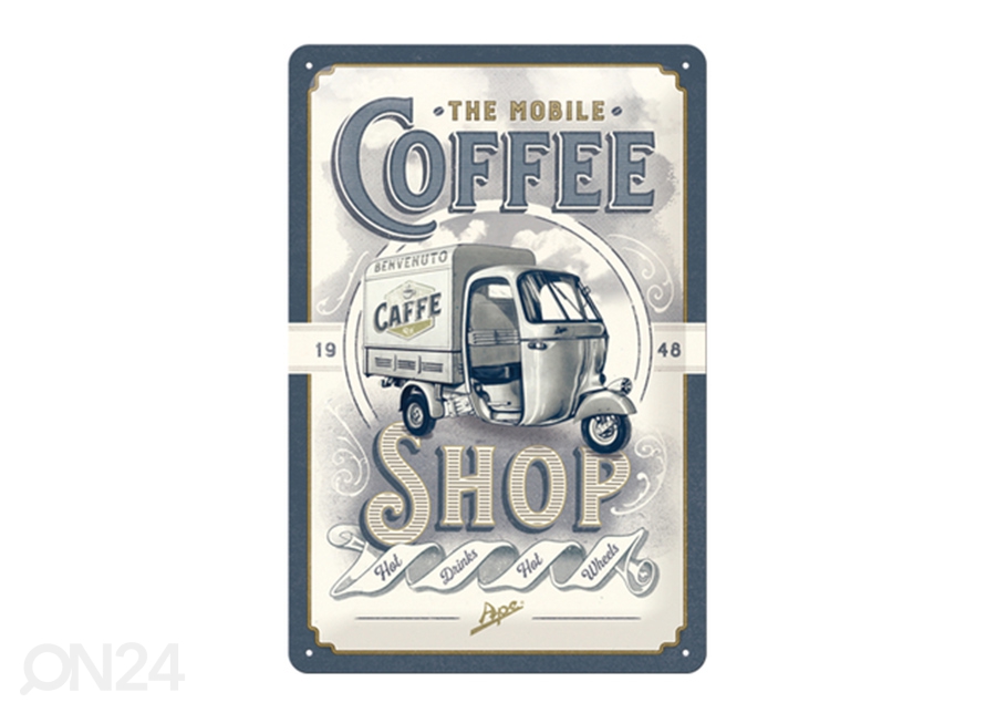 Retro metallposter The Mobile Coffee Shop 20x30 cm suurendatud
