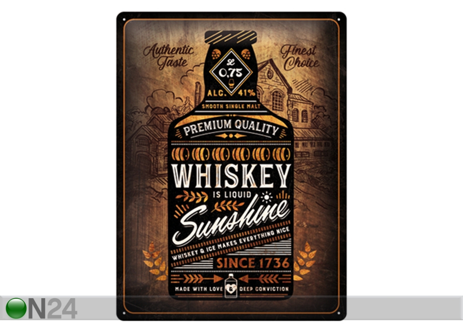 Retro metallposter Whiskey Sunshine 30x40 cm suurendatud