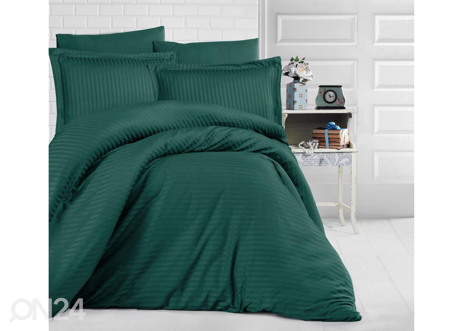 Satiinist voodipesukomplekt Uni Oil Green 200x220 cm suurendatud
