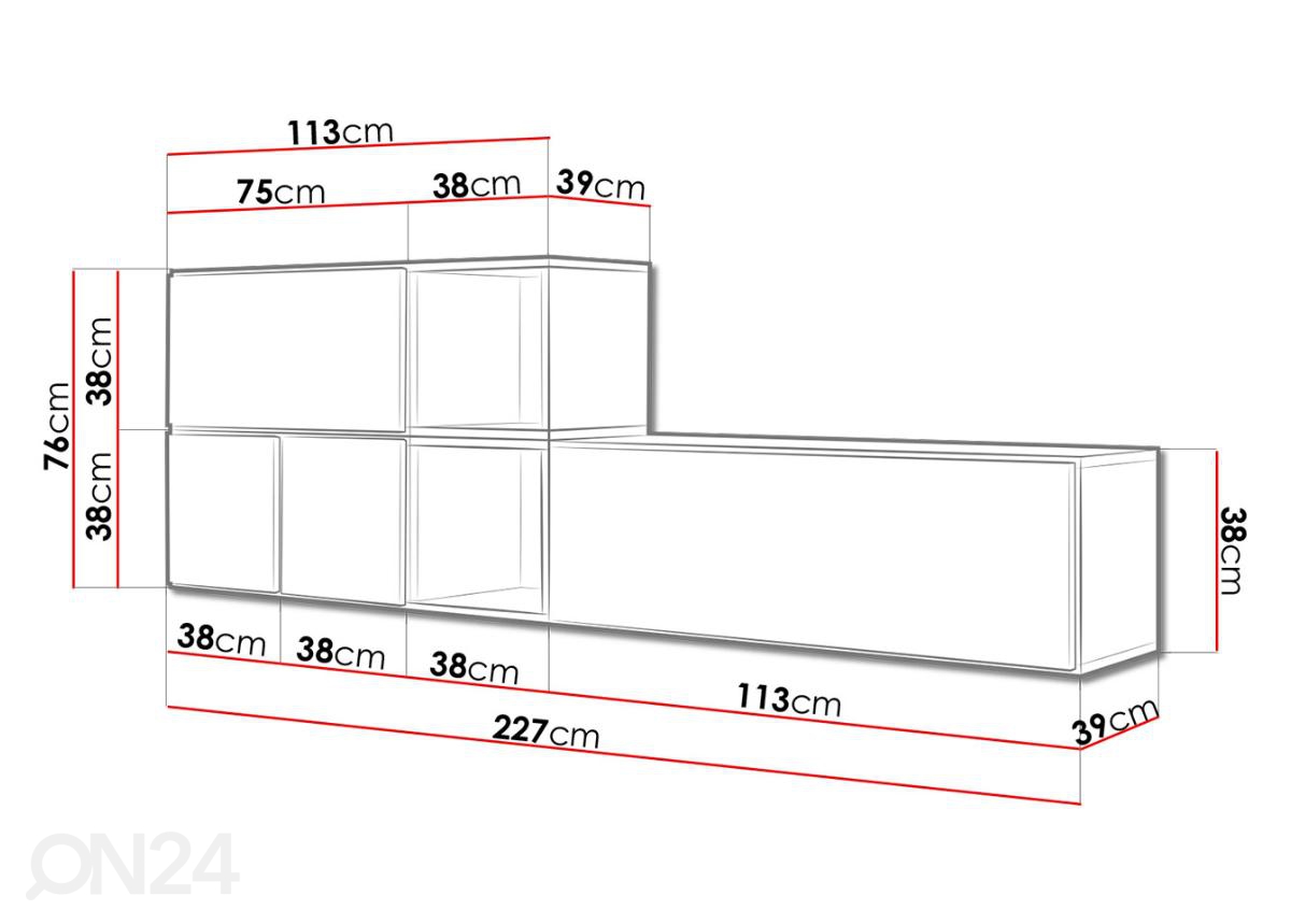 Seinakappide ja riiulite komplekt Roco IX suurendatud mõõdud