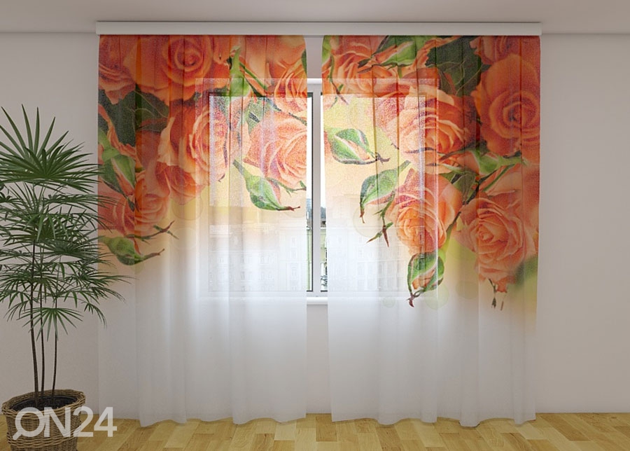 Šifoon-fotokardin Orange Roses 240x220 cm suurendatud