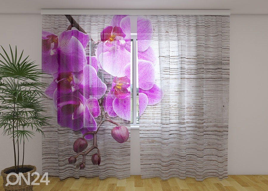 Šifoon-fotokardin Orchids and tree 2, 240x220 cm suurendatud