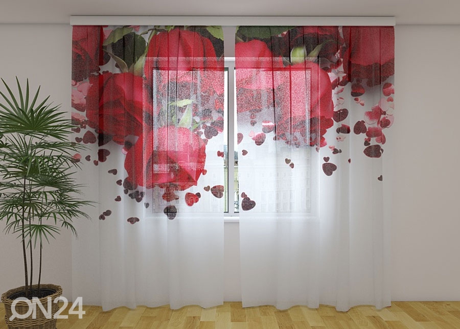 Šifoon-fotokardin Roses and Hearts 240x220 cm suurendatud
