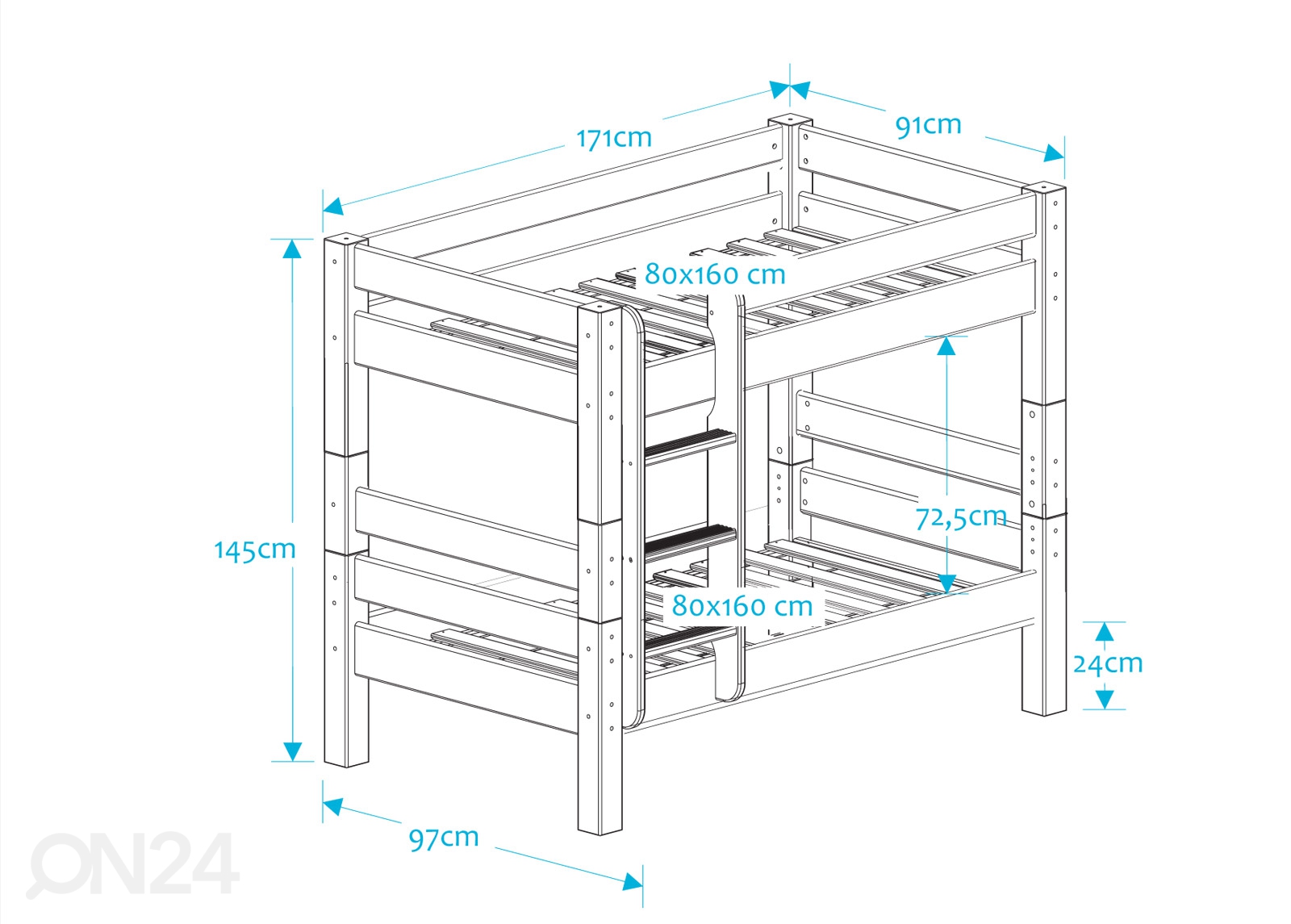 Suwem двухъярусная кровать Lahe MINI 80x160 cm увеличить размеры