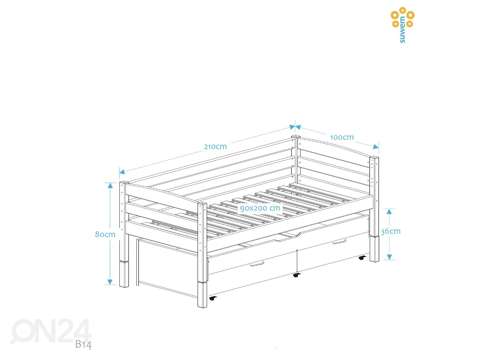 Suwem кровать Fantazy 90x200 cm, с перегородками и дополнительной кроватью с ящиками увеличить размеры
