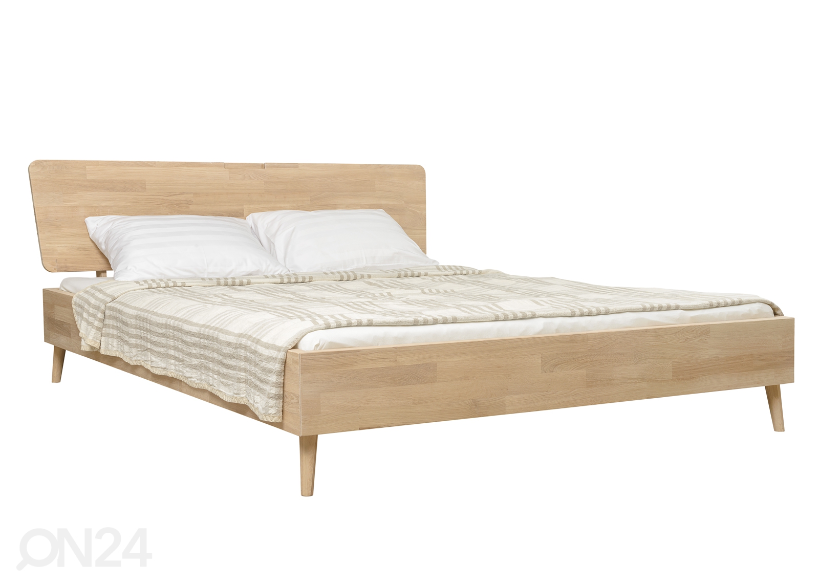 Tammepuidust voodi Scan 160x200 cm, valge õli suurendatud
