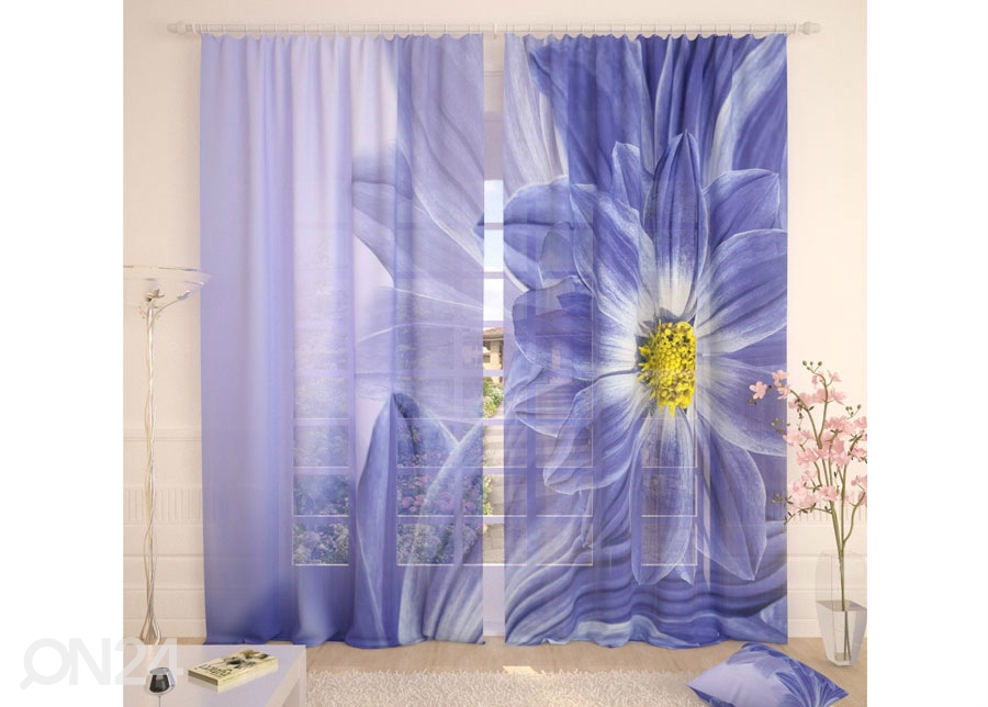 Tüllkardin Blue Flowers 400x260 cm suurendatud