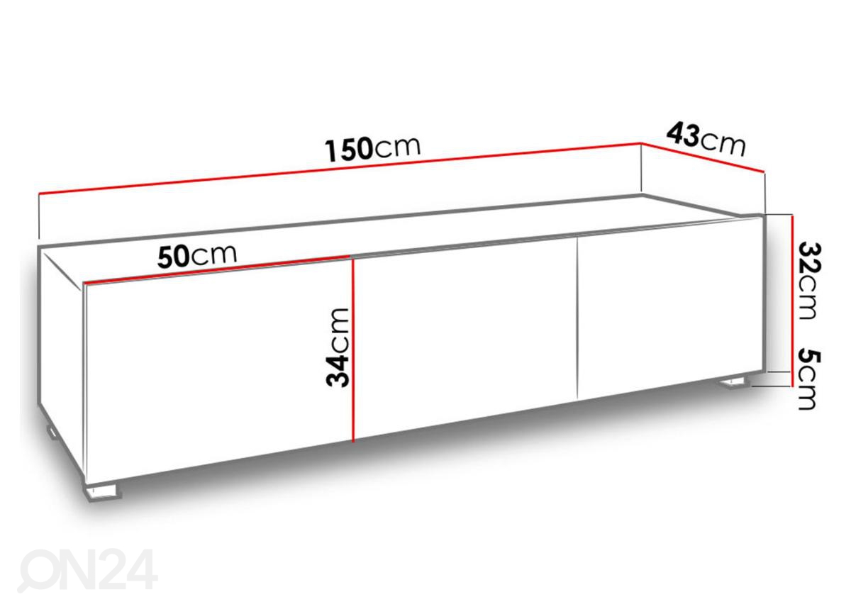 TV-alus 150 cm suurendatud mõõdud