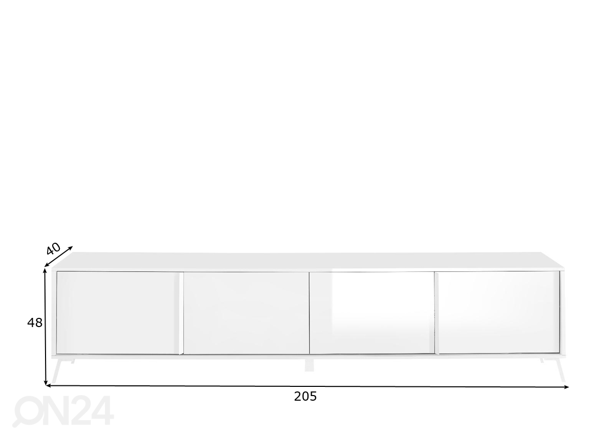 TV-alus City 205 cm, valge kõrgläikega suurendatud mõõdud