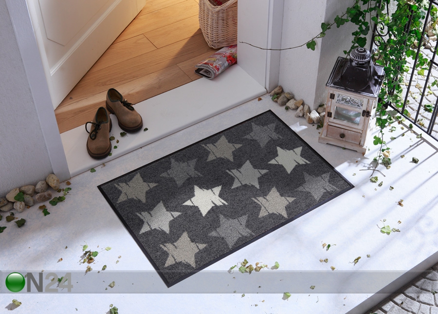 Uksematt Wood Stars grey 50x75 cm suurendatud
