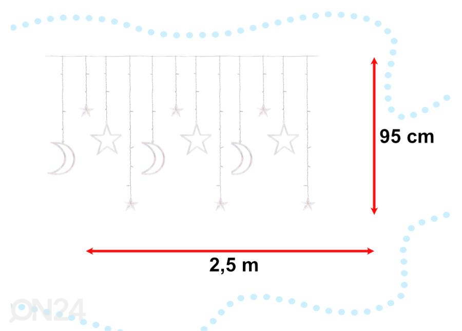 Valguskardin kuu ja tähed 2,5 m 138LED suurendatud mõõdud