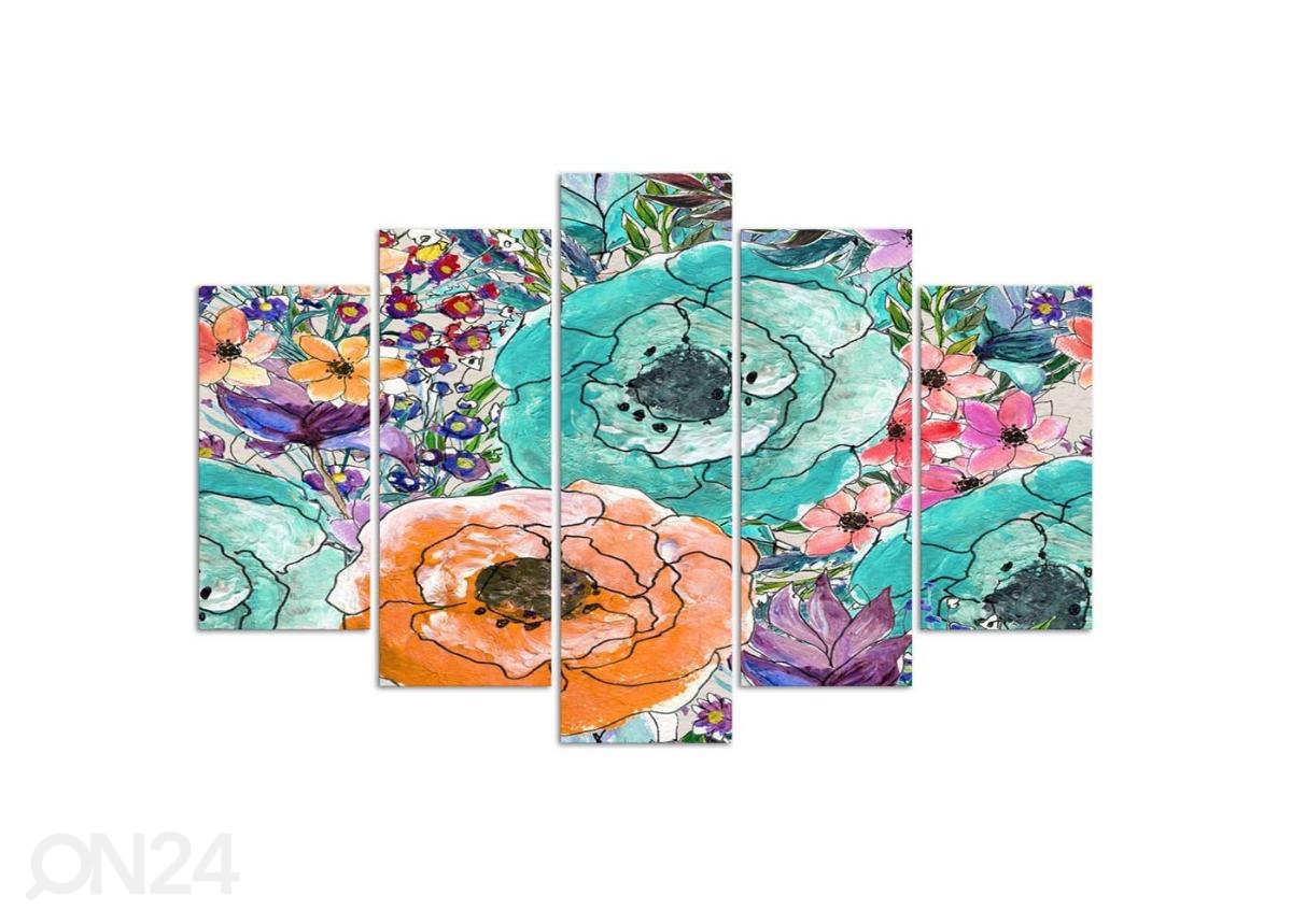 Viieosaline seinapilt Composition from flowers 100x70 cm suurendatud