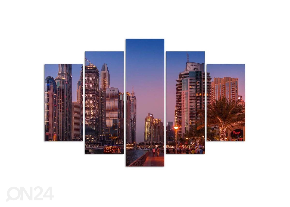 Viieosaline seinapilt Dubai Evening 100x70 cm suurendatud