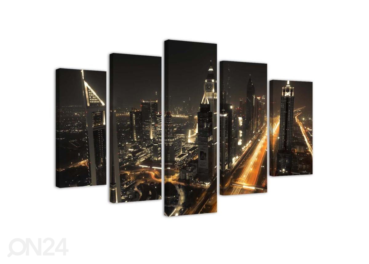 Viieosaline seinapilt Dubai Panorama at Night 200x100 cm suurendatud