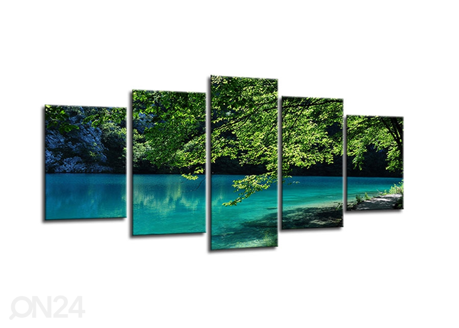 Viieosaline seinapilt Lake nature 100x50 cm suurendatud