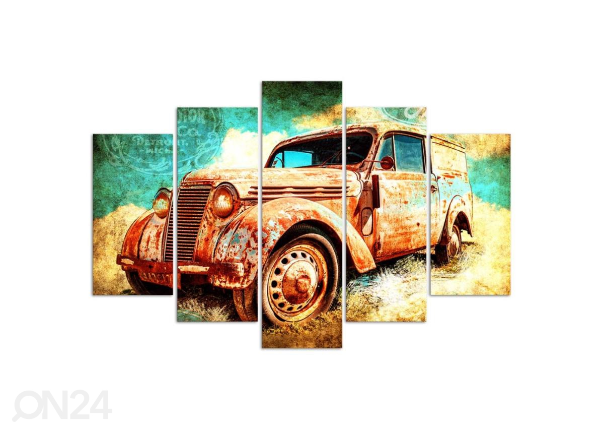 Viieosaline seinapilt Rusty car 100x70 cm suurendatud