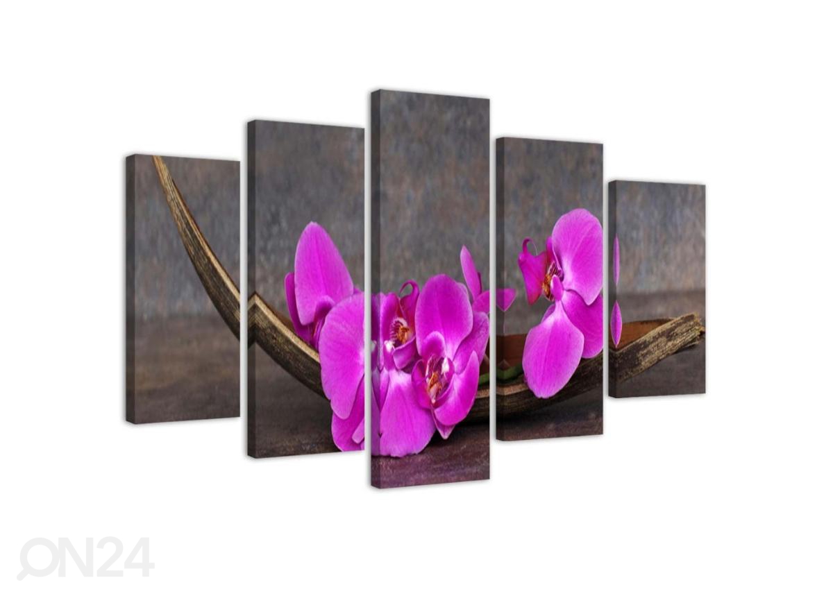 Viieosaline seinapilt Violet Orchids 100x70 cm suurendatud