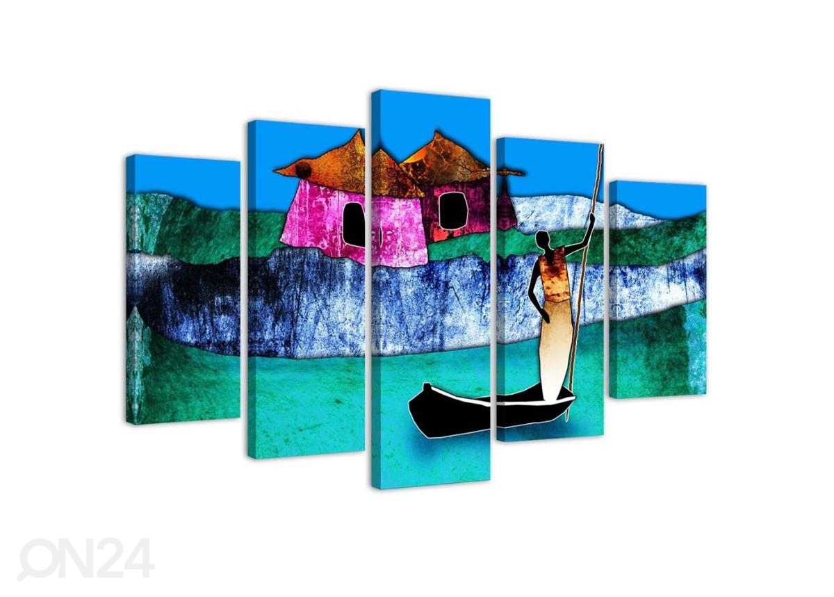 Viieosaline seinapilt Woman in a Boat 100x70 cm suurendatud