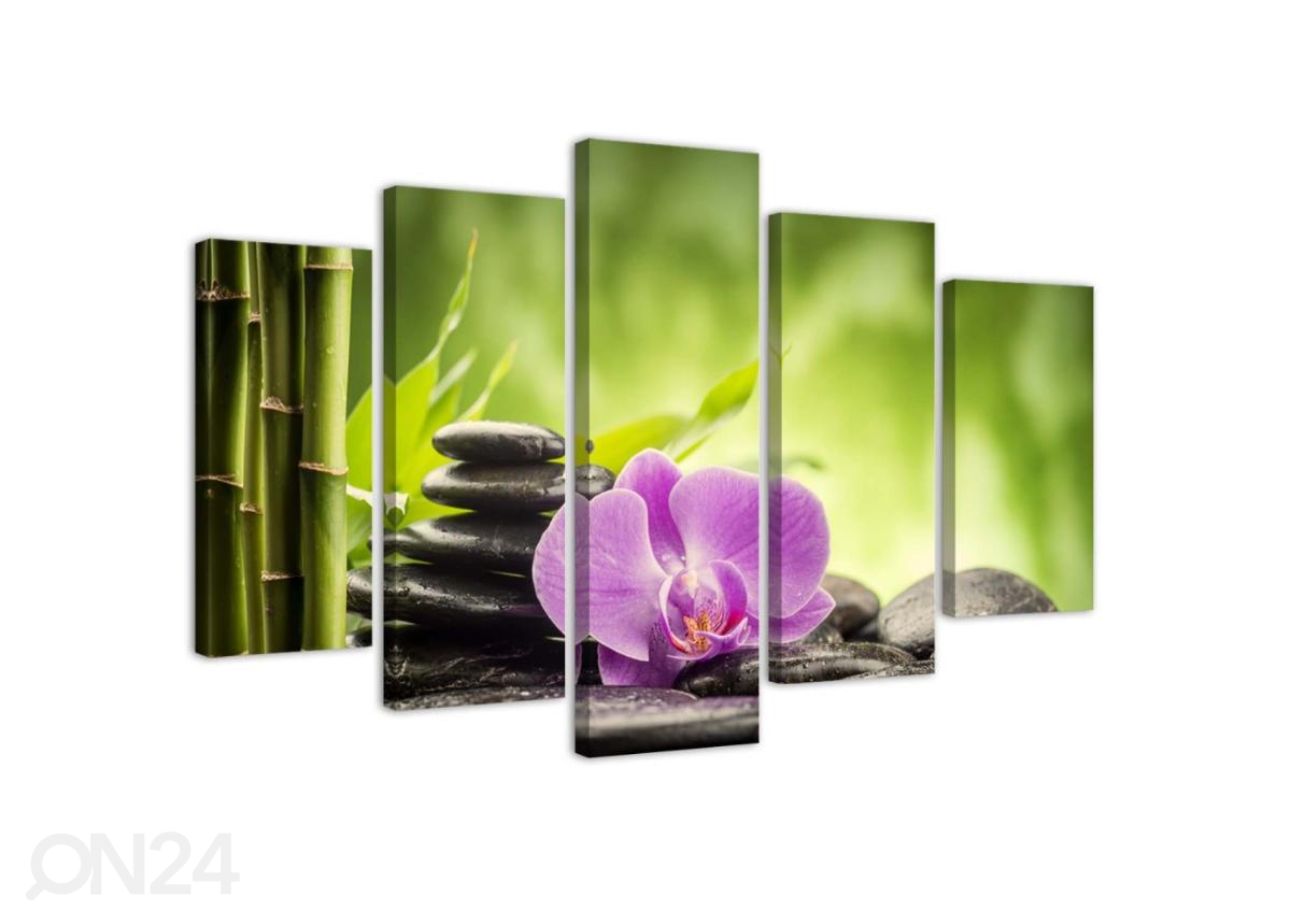 Viieosaline seinapilt Zen composition with stones and orchid 100x70 cm suurendatud