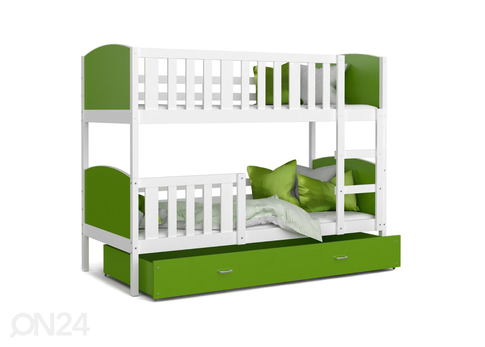 Двухъярусная кровать 90x200 cm, белый/зелёный увеличить