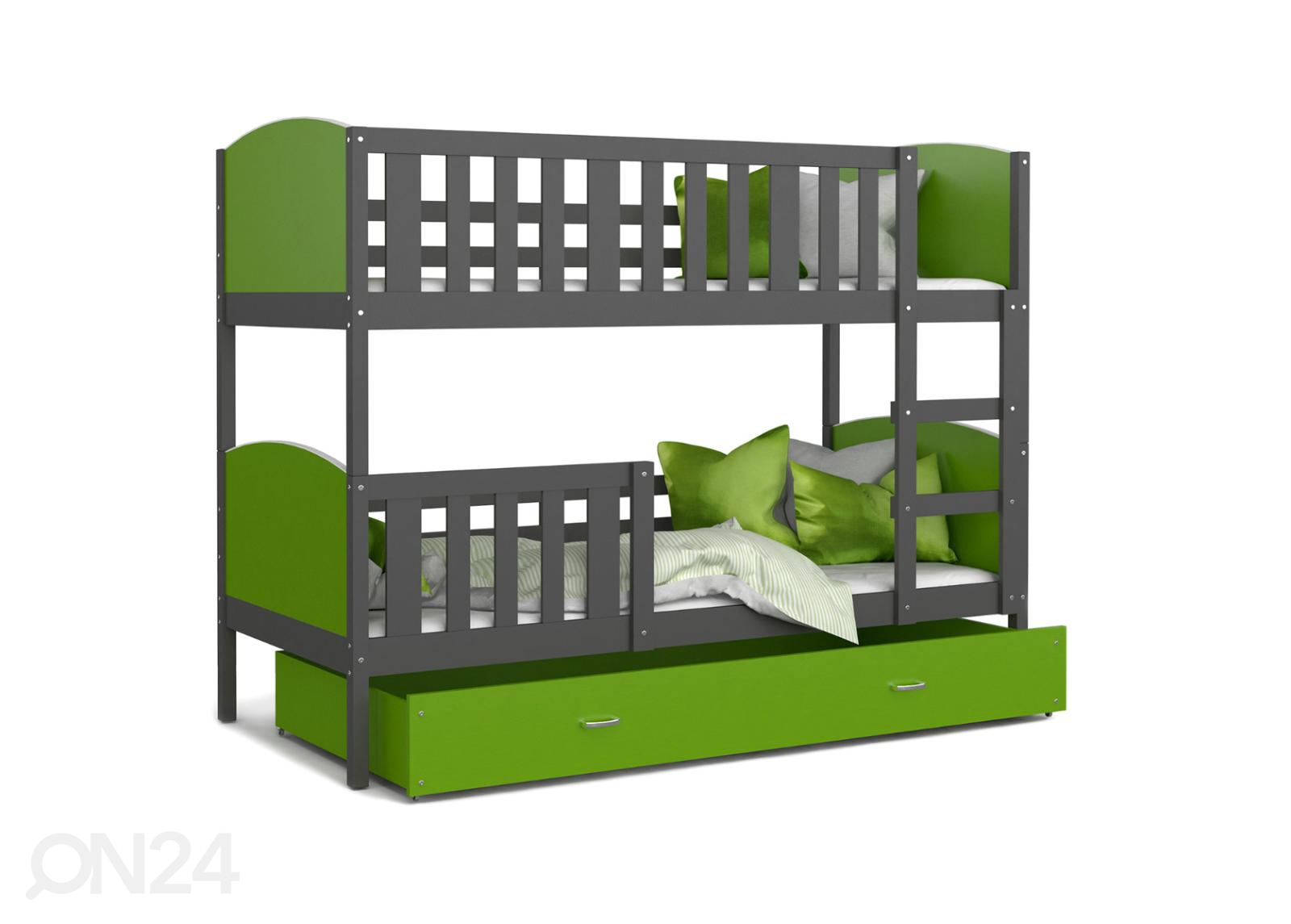 Двухъярусная кровать 90x200 cm, серый/зелёный увеличить