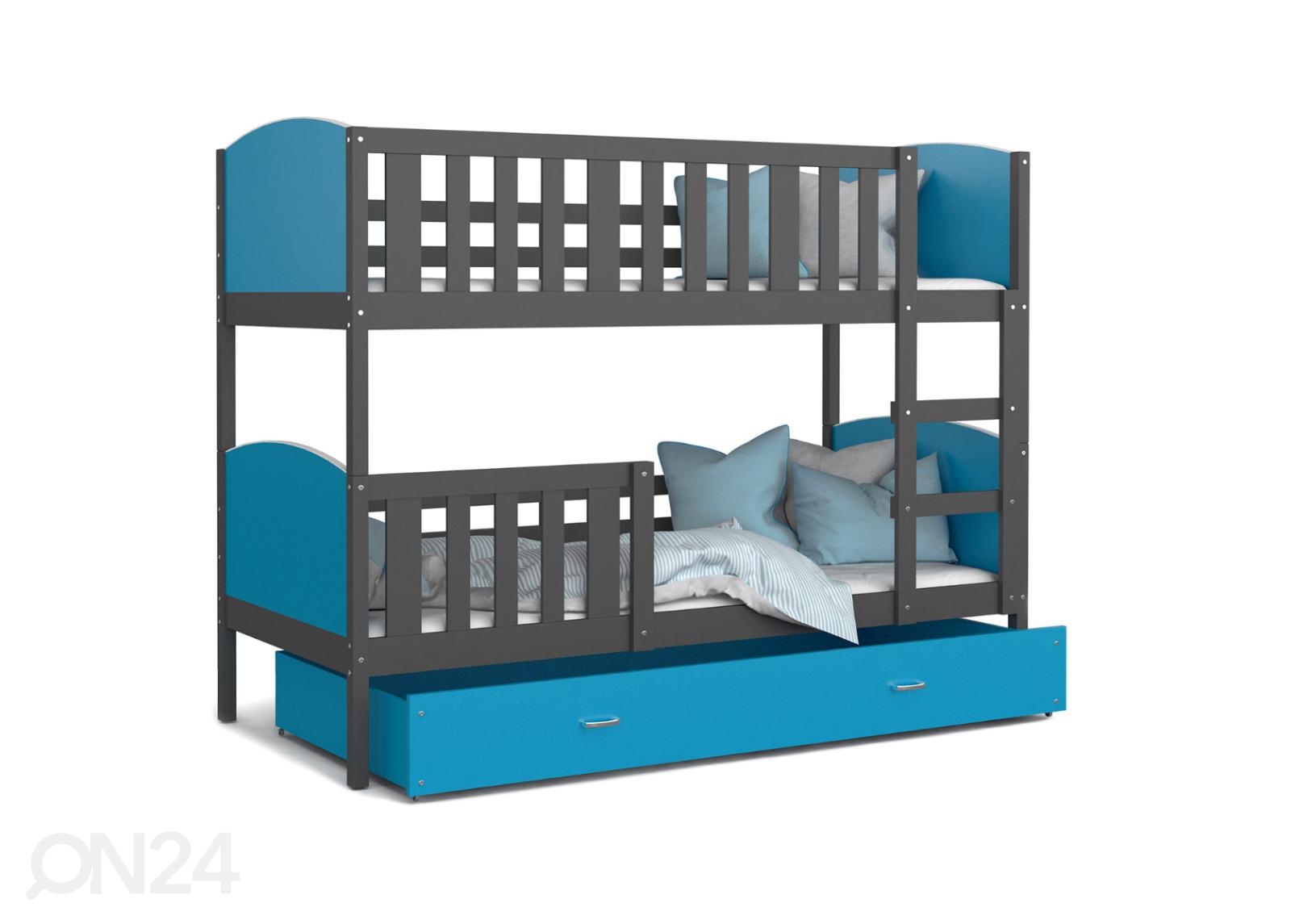Двухъярусная кровать 90x200 cm, серый/синий увеличить