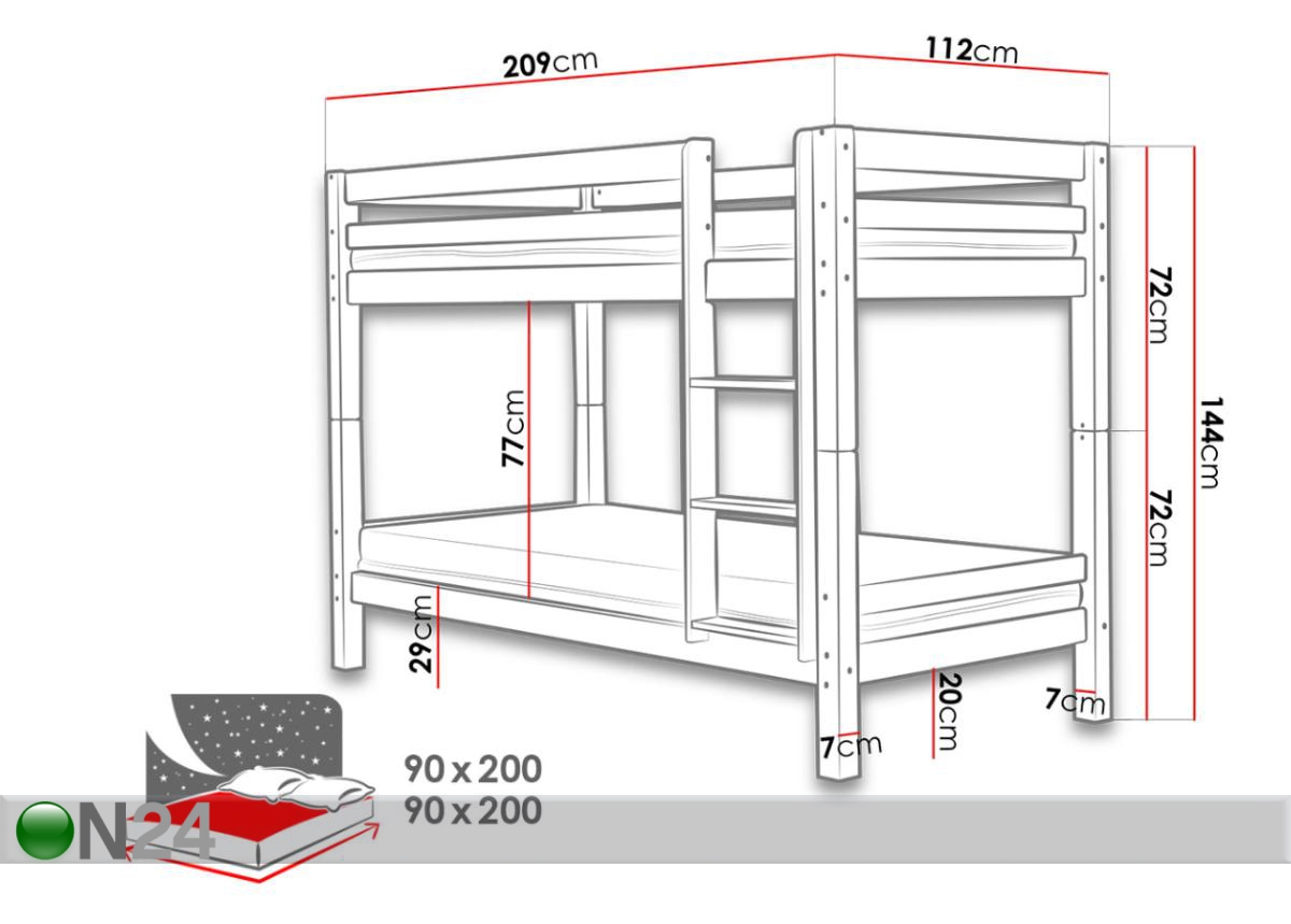 Двухъярусная кровать Carmen 90x200 cm увеличить размеры