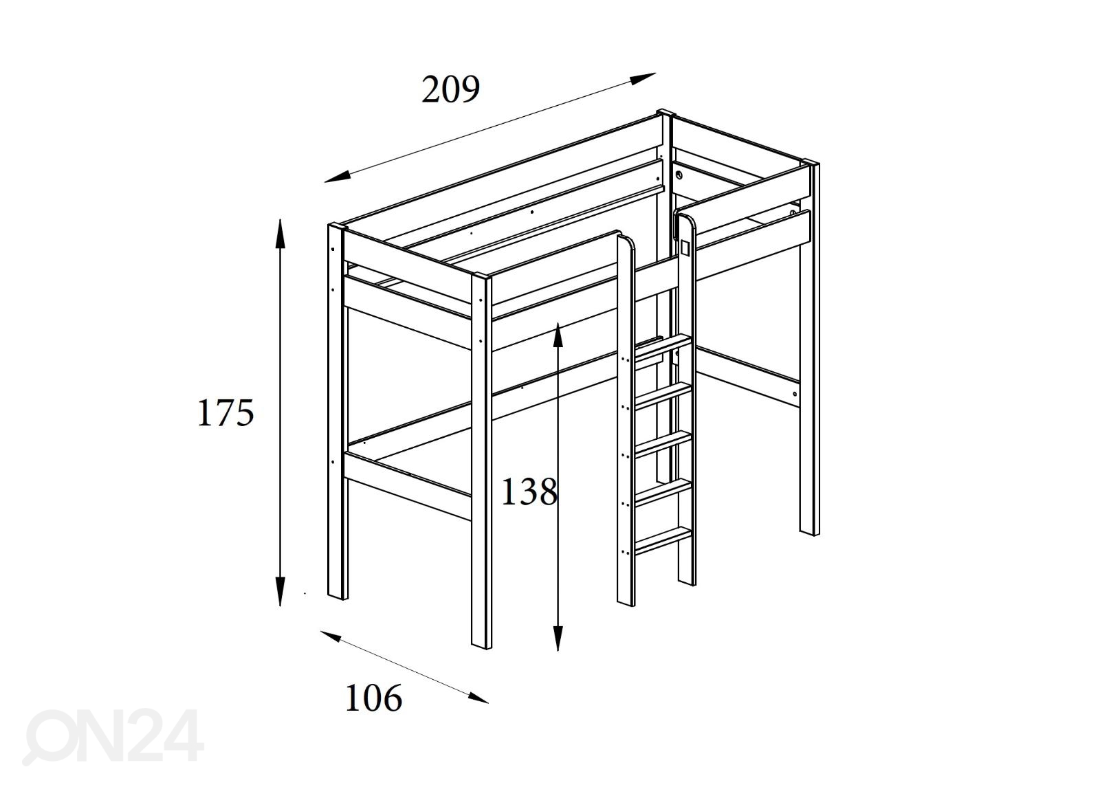 Двухъярусная кровать Robin 90x200 cm со столом и полкой увеличить размеры