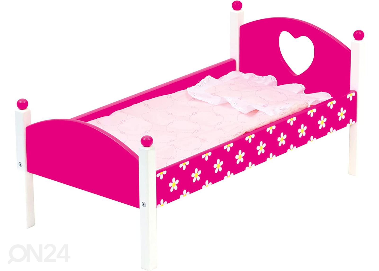 Деревянная кукольная кровать розовая увеличить