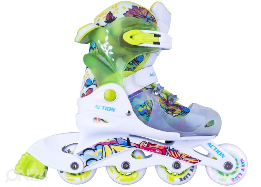 Детские роликовые коньки с регулируемыми мигающими колесами Action Doly green размер XS (26-29) увеличить