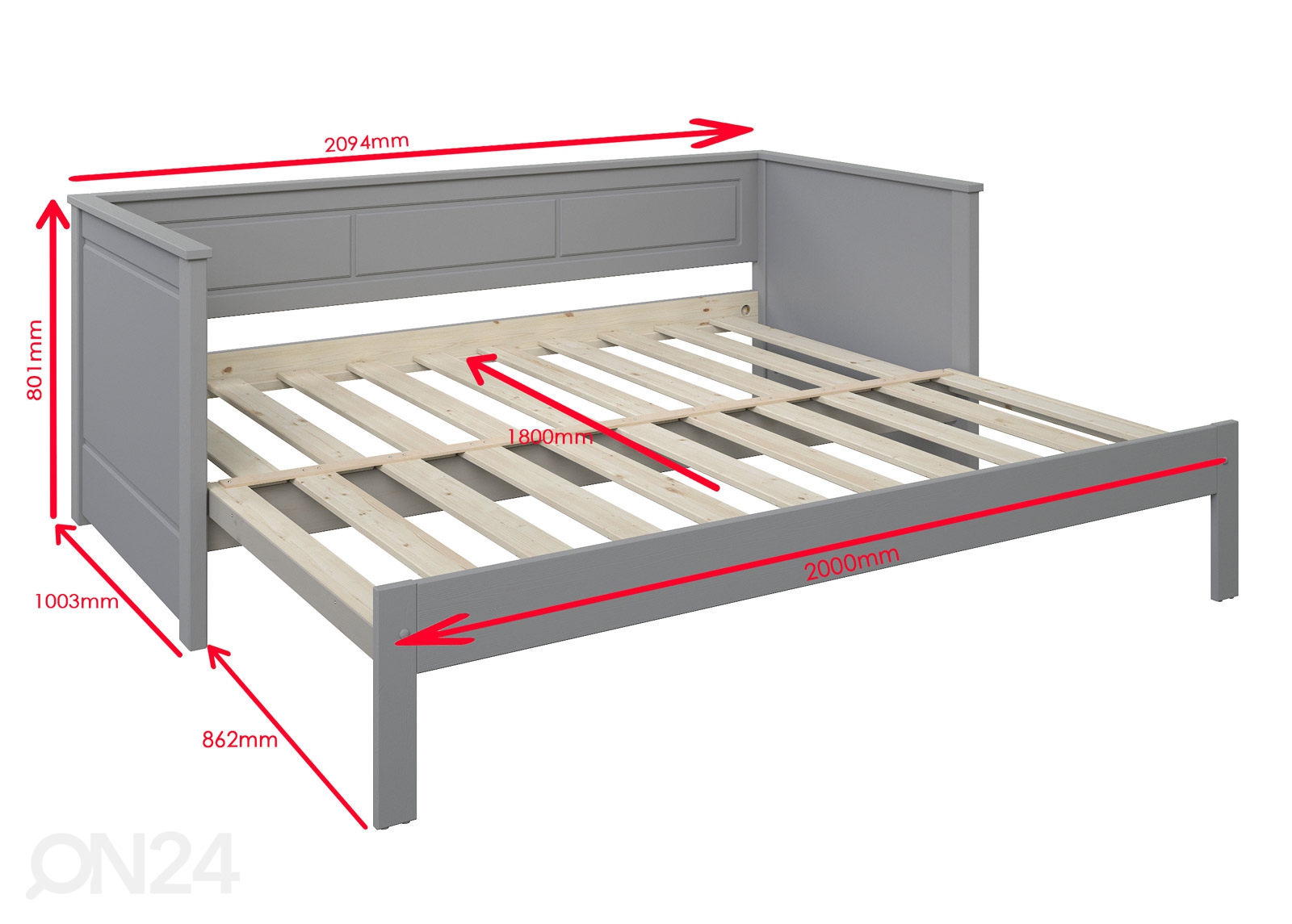 Диван-кровать Robin 90/180x200 cm, серый увеличить размеры