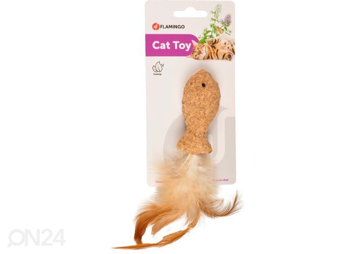 Игрушка для кота в форме рыбки из пробки с перьями увеличить