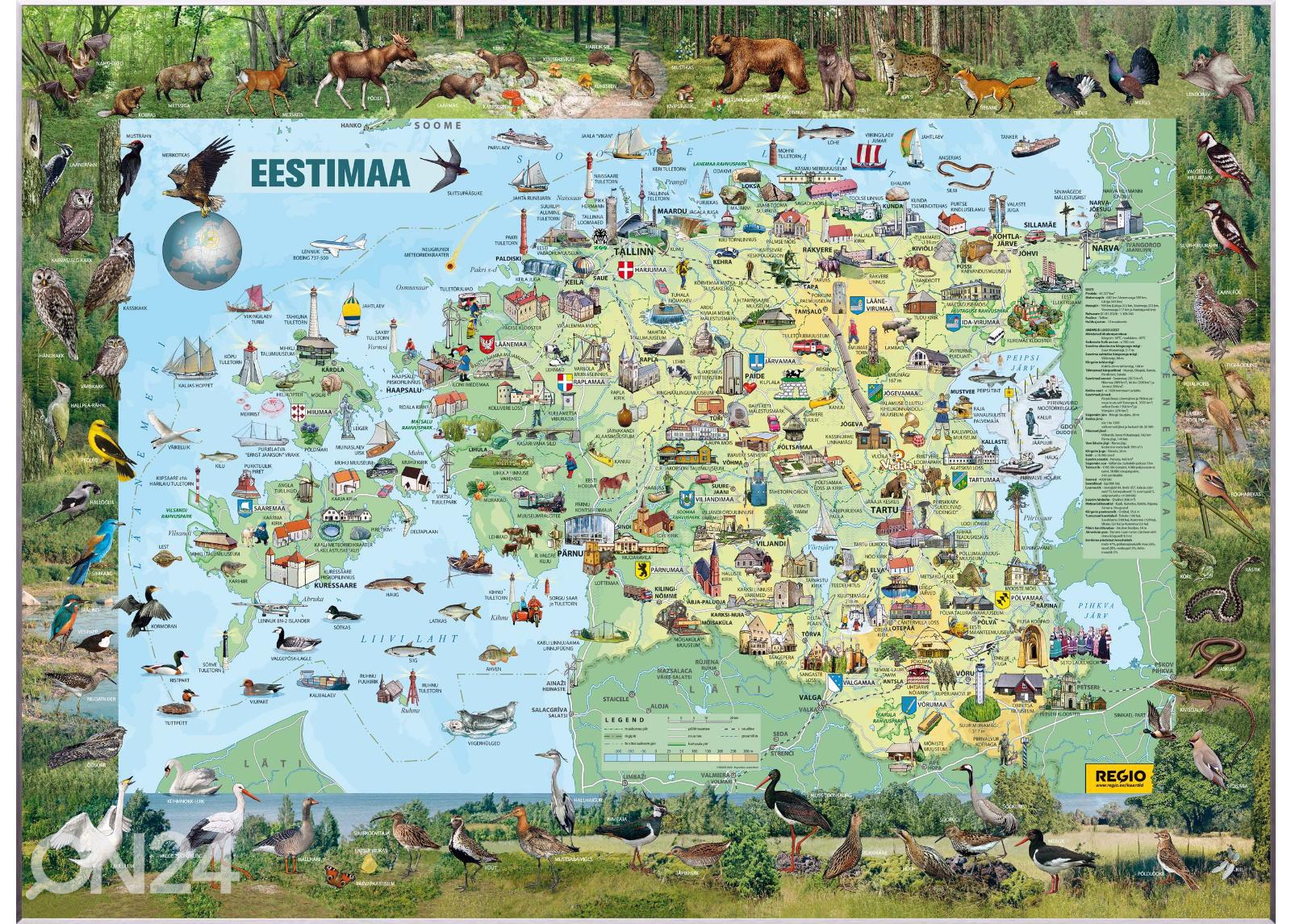 Картографическая карта Эстонии 150 x 110 см увеличить